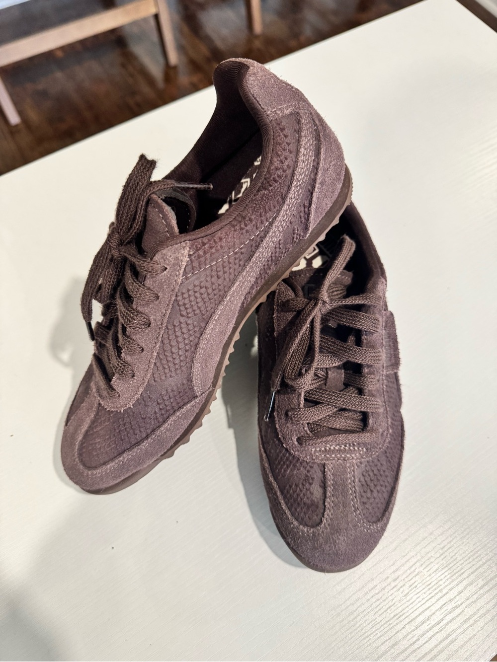 Puma Women's Choclate Brown Low-Top Sneakers with Suede Details